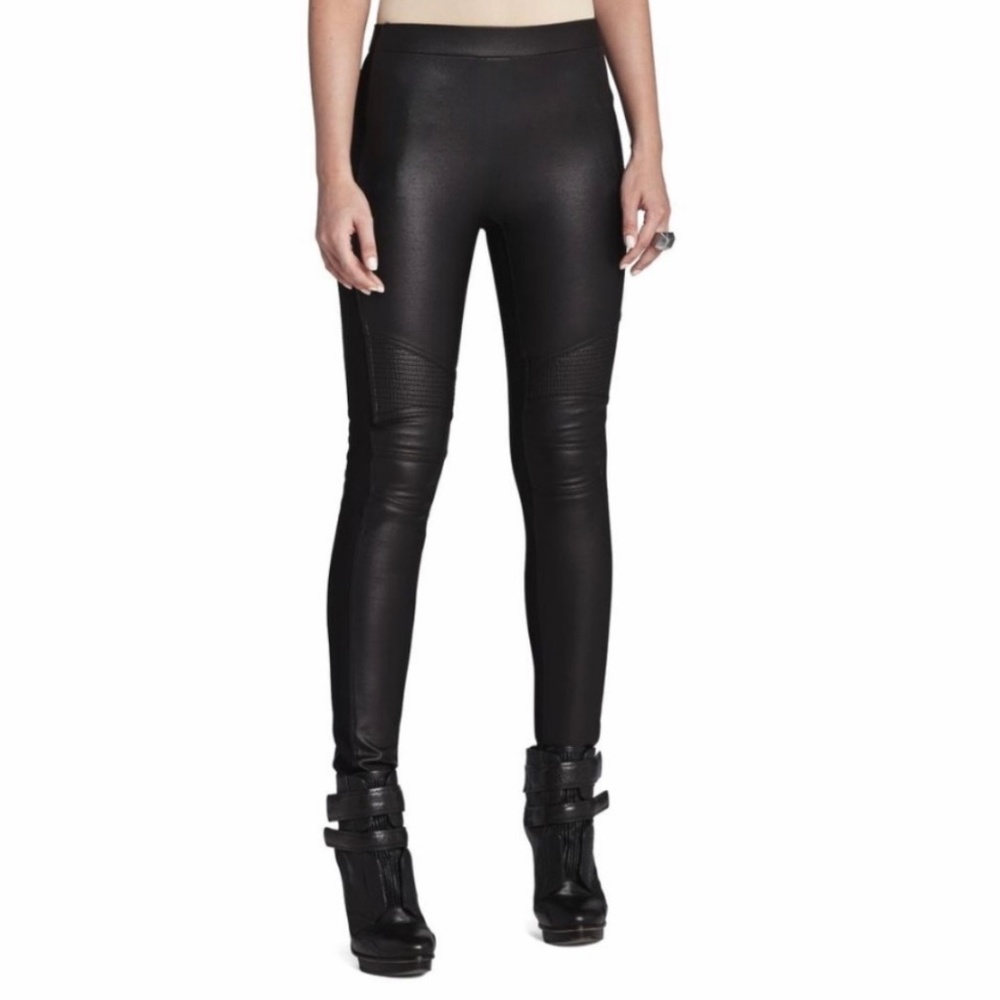 EUC [BCBG Maxazria] Black Leather Skinny Pants + Moto Biker Support Legging | XS